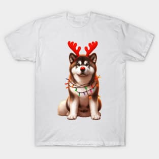 Christmas Red Nose Akita Dog T-Shirt